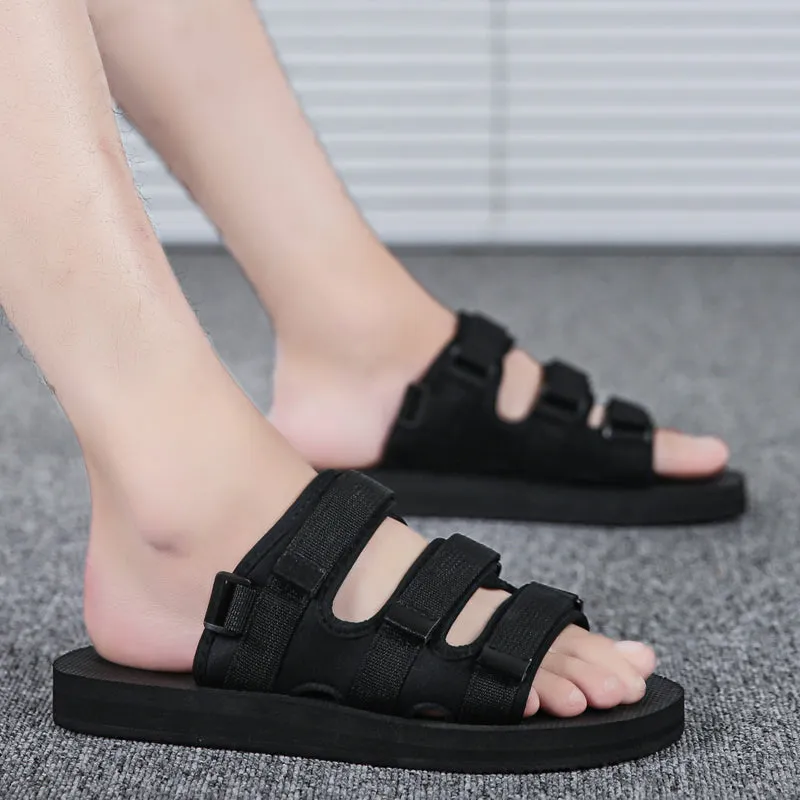 Men Black Velcro Strap Sandals