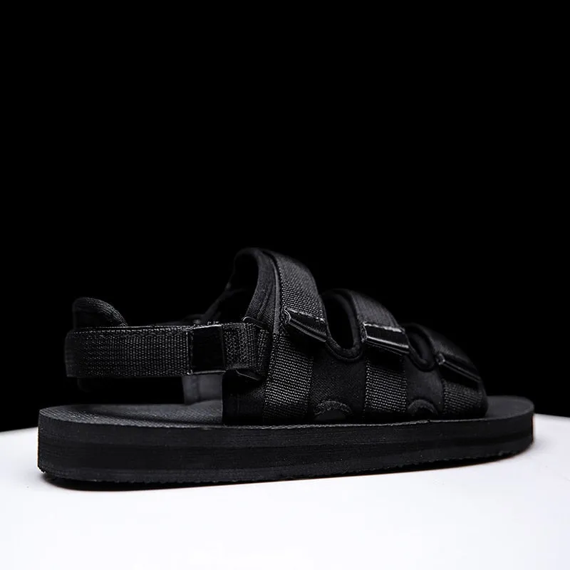 Men Black Velcro Strap Sandals