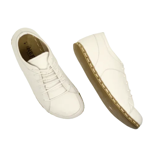 Men's Copper Rivet Earthing Leather Sneaker in White