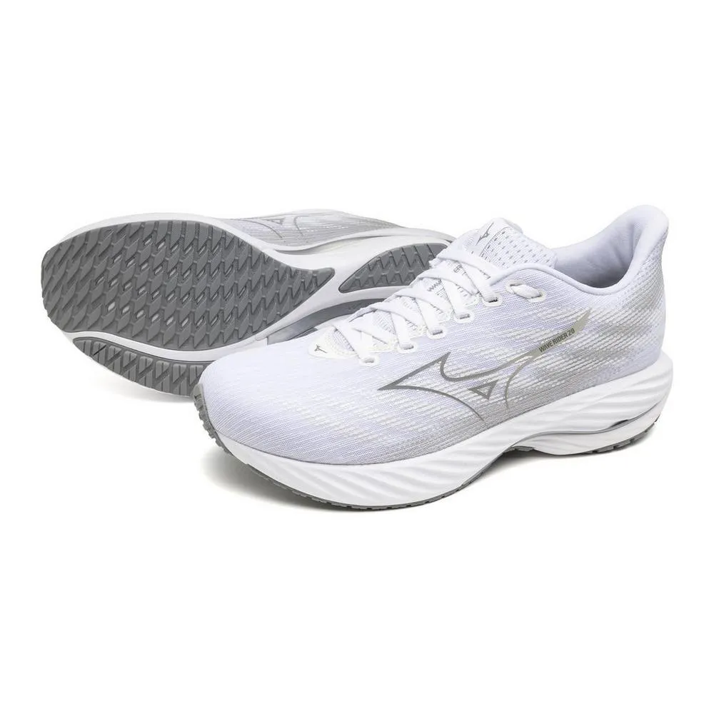 Men's Mizuno Wave Rider 28 Running Shoe in White Ultimate Grey