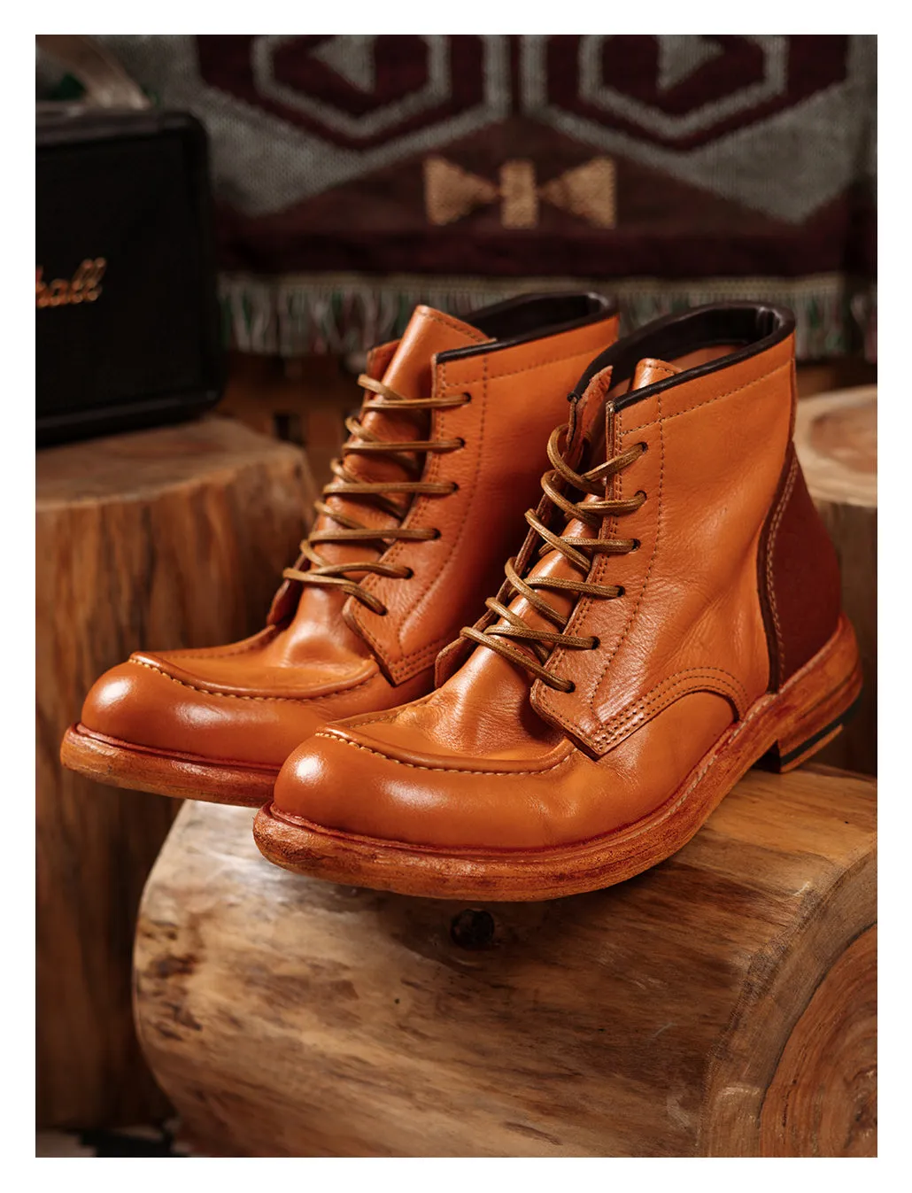 Men's Moc Toe Leather Work Boots