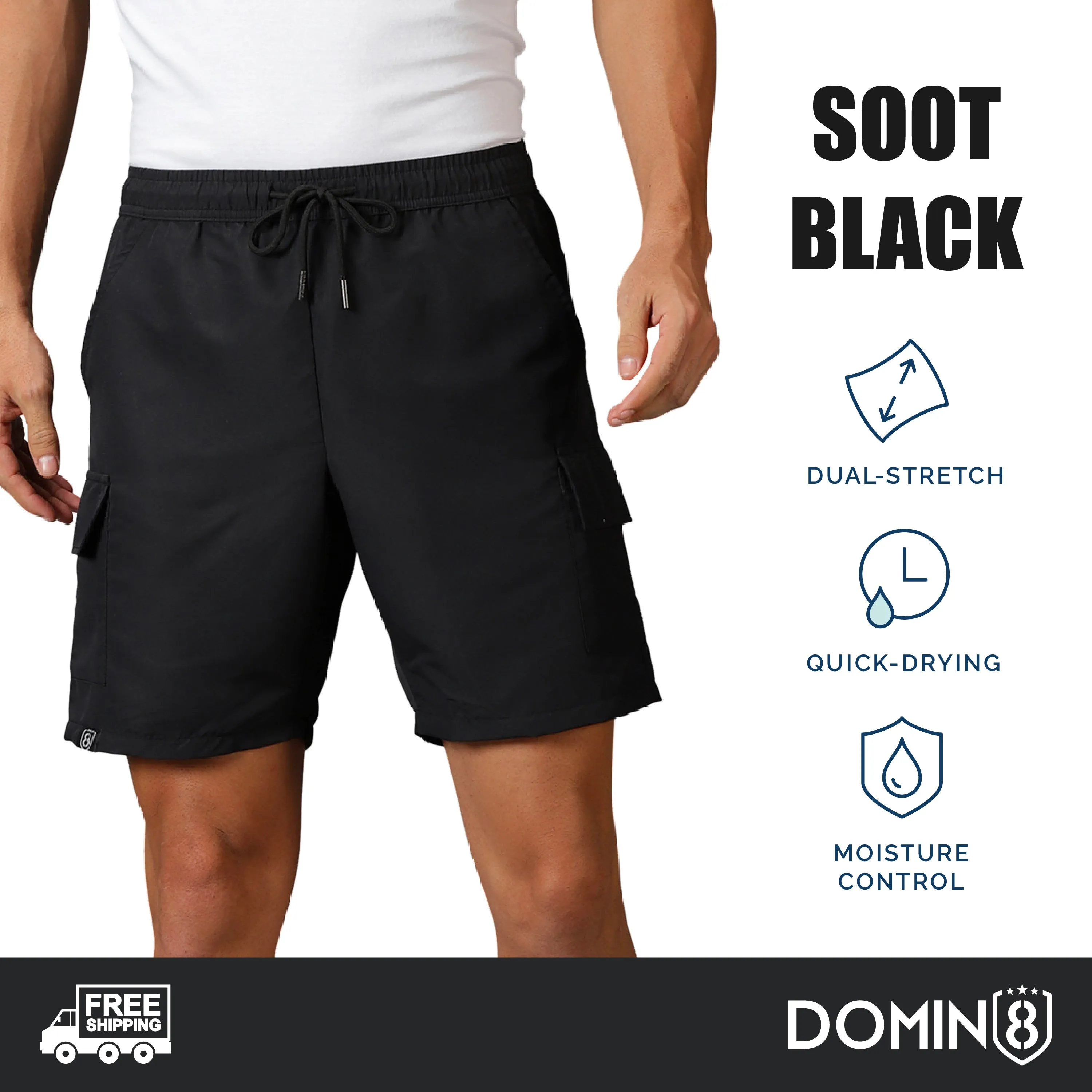 Men's solid Shorts with Drawstring waist & Patch pockets