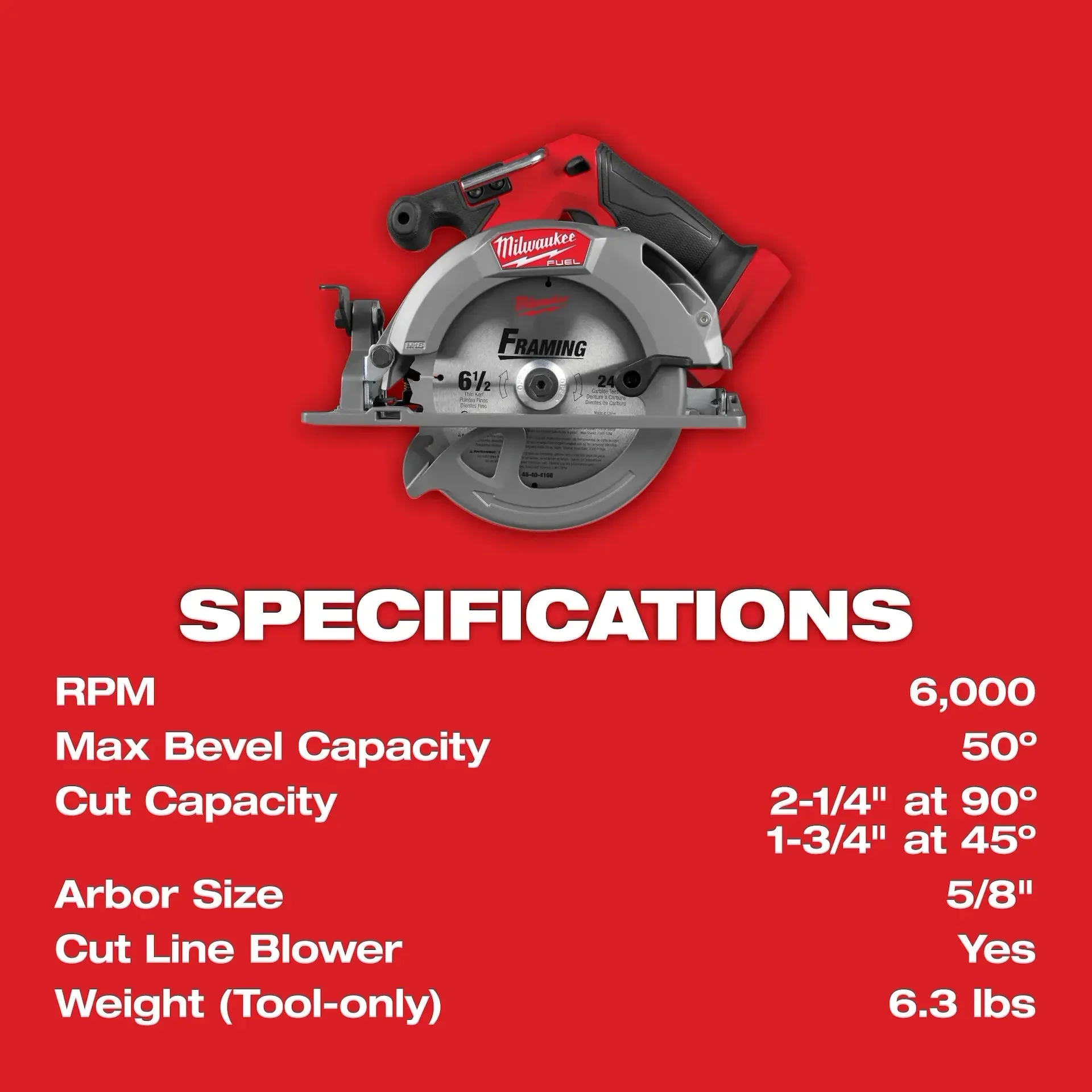 Milwaukee 2833-20 6-1/2 in 6000 rpm Cast Aluminum Cordless Circular Saw (Tool Only)