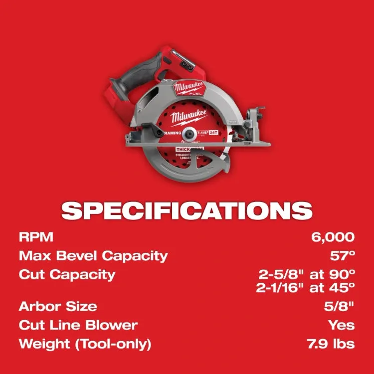 Milwaukee 2834-20 M18 FUEL™ 7-1/4” Circular Saw   Free Battery