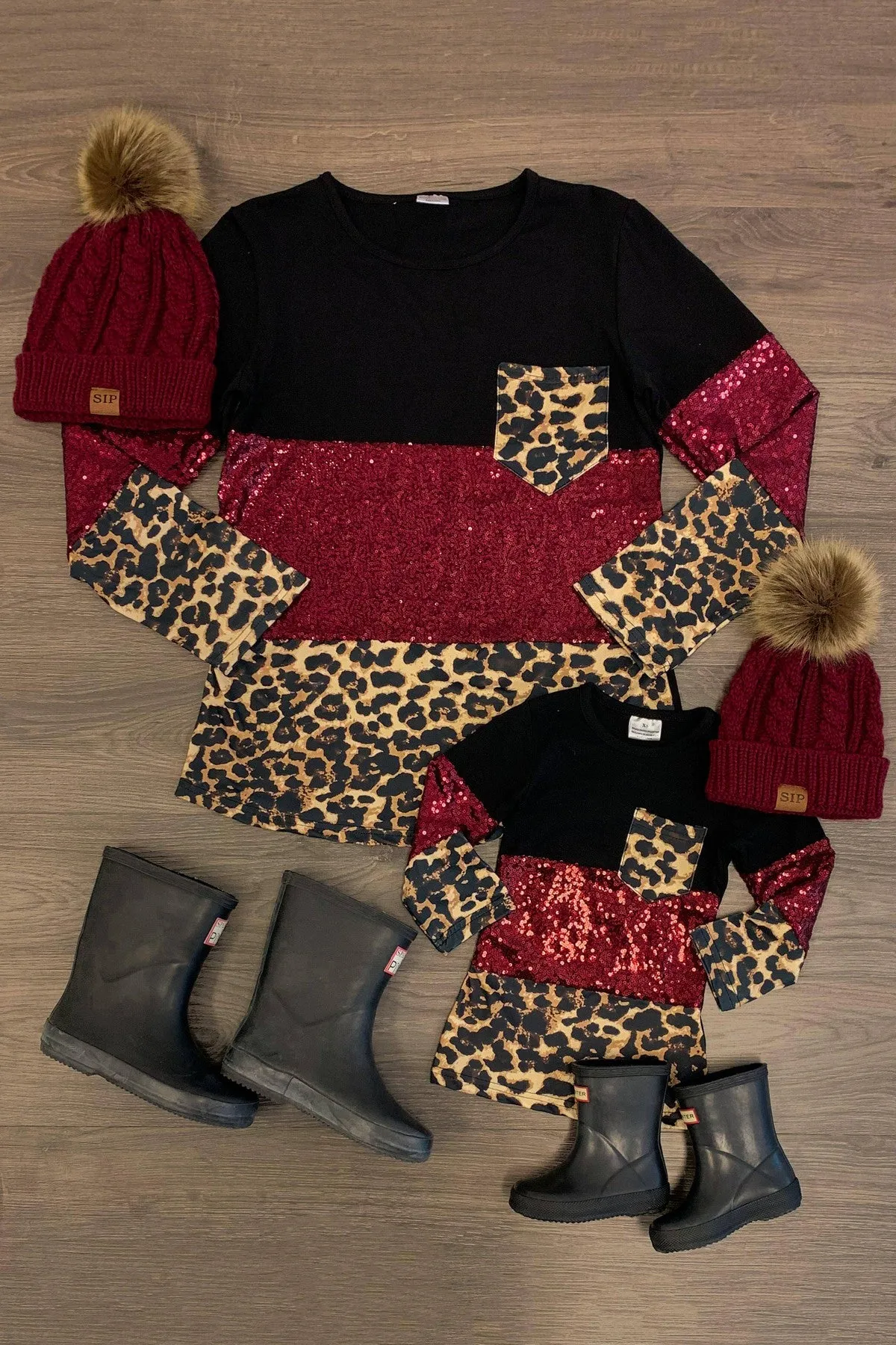 Mom & Me - Cheetah & Burgundy Sequin Top