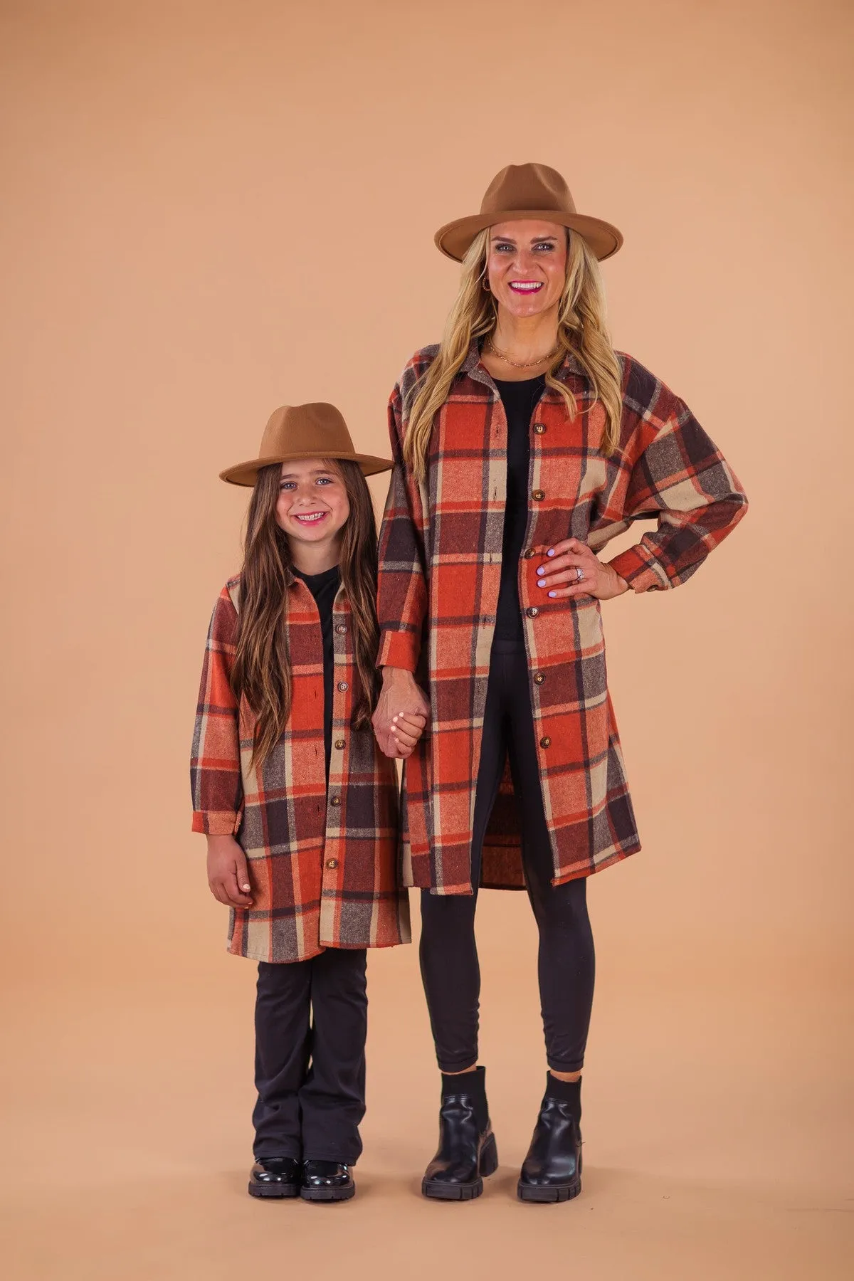 Mom & Me - Orange Flannel Button Down Shacket