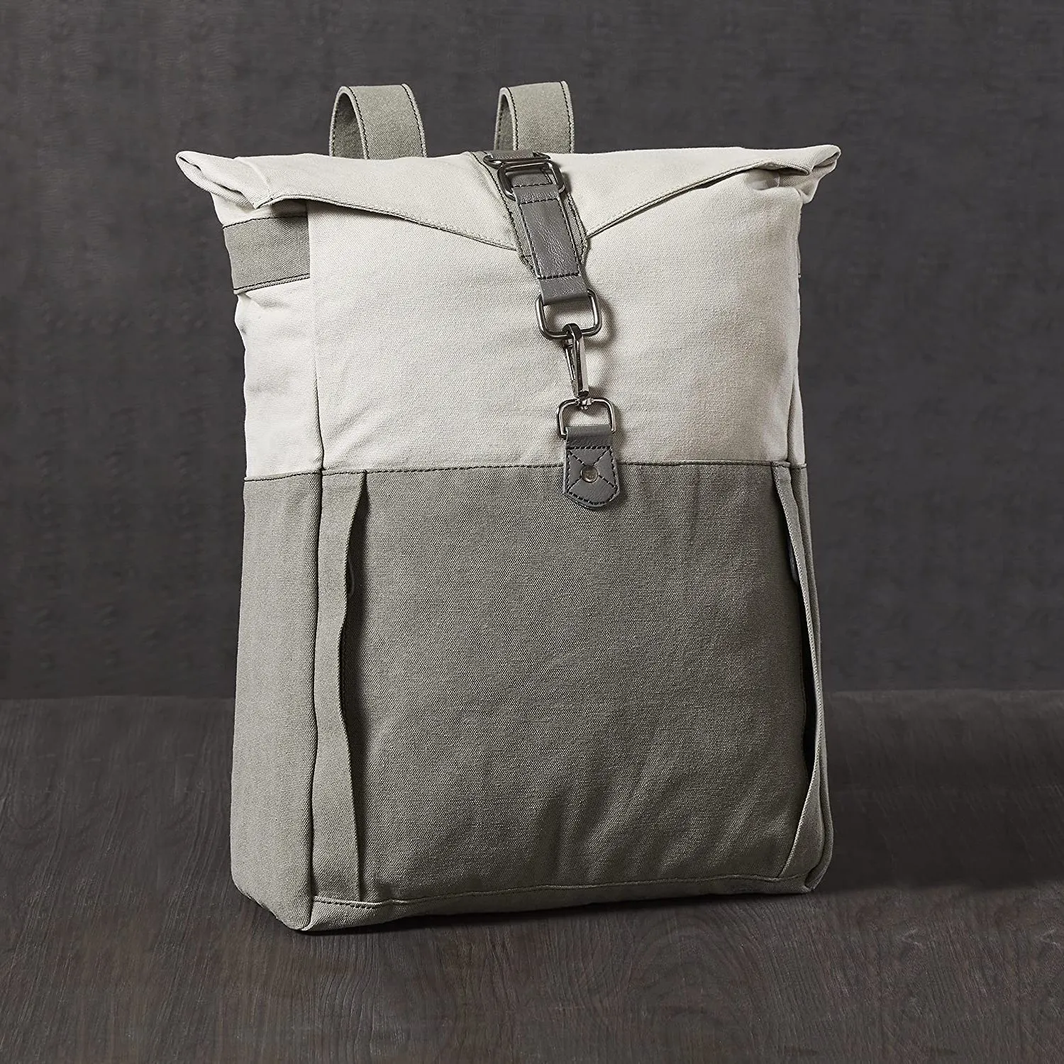 Mona B - Ice grey 100% cotton canvas back pack for offices schools and colleges with two outside pockets