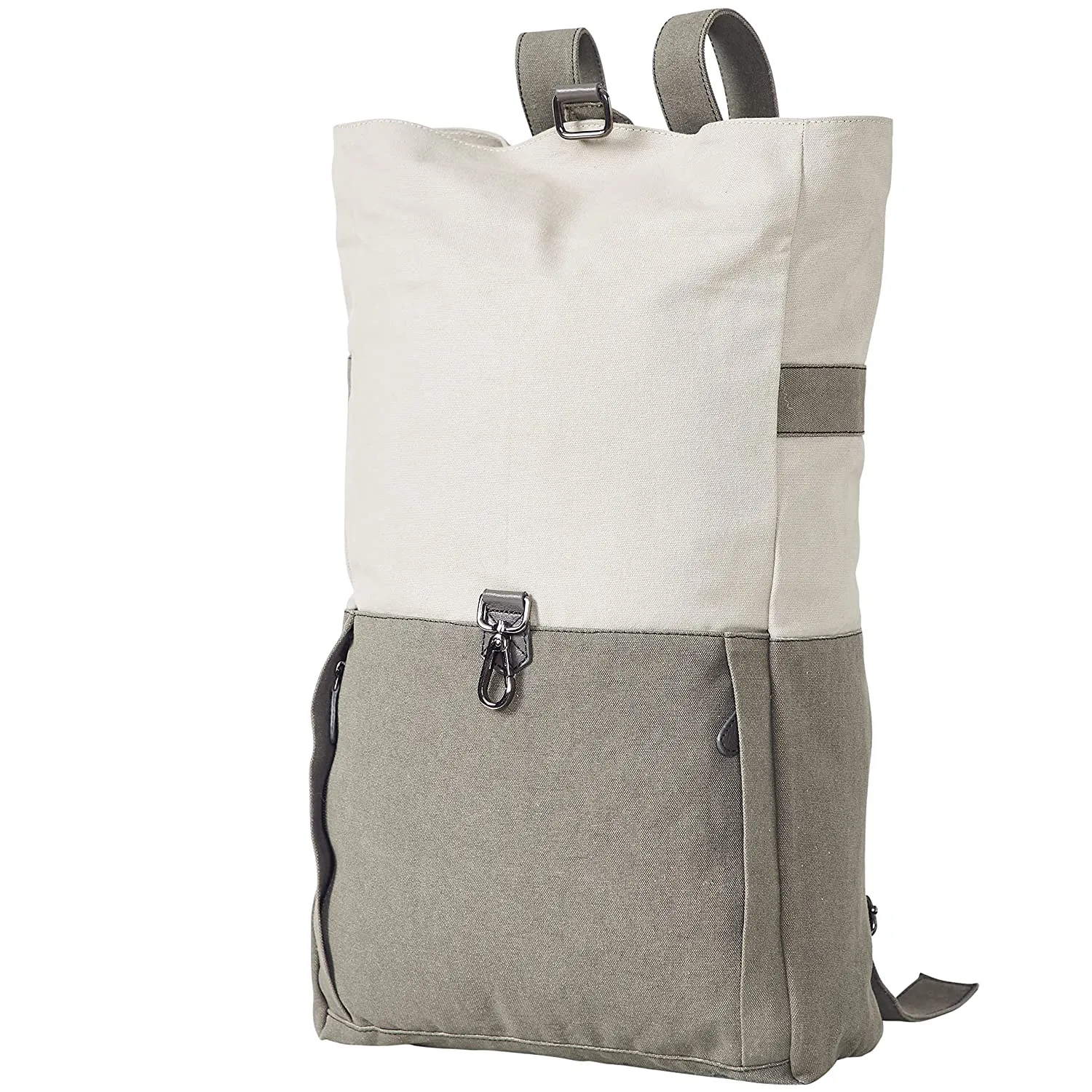 Mona B - Ice grey 100% cotton canvas back pack for offices schools and colleges with two outside pockets