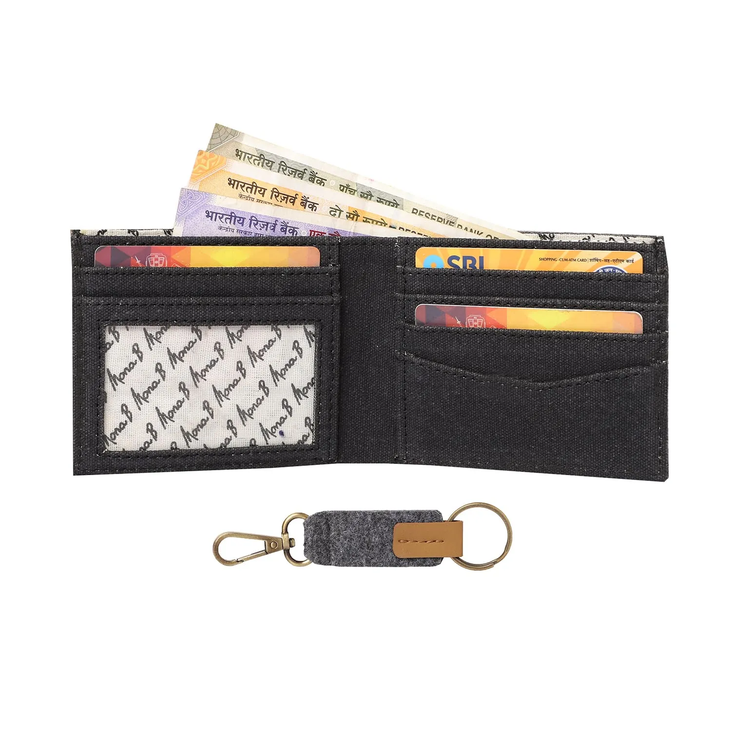 Mona B RFID Blocking Wallet & Key Fob Combo Gift Set for Men: Arctic Dark Grey