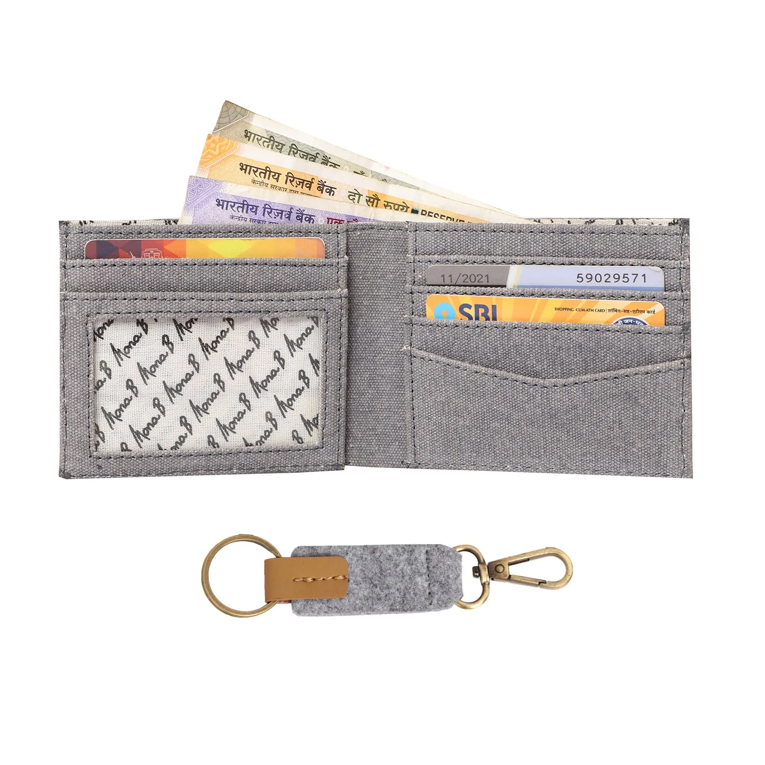 Mona B RFID Blocking Wallet & Key Fob Combo Gift Set for Men: Arctic Light Grey