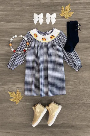 Navy & White Checkered Turkey Gingham Dress