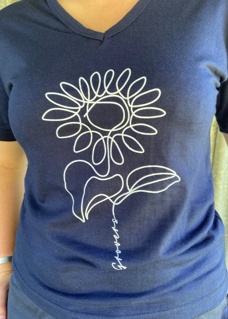 Navy T-Shirt with Flower