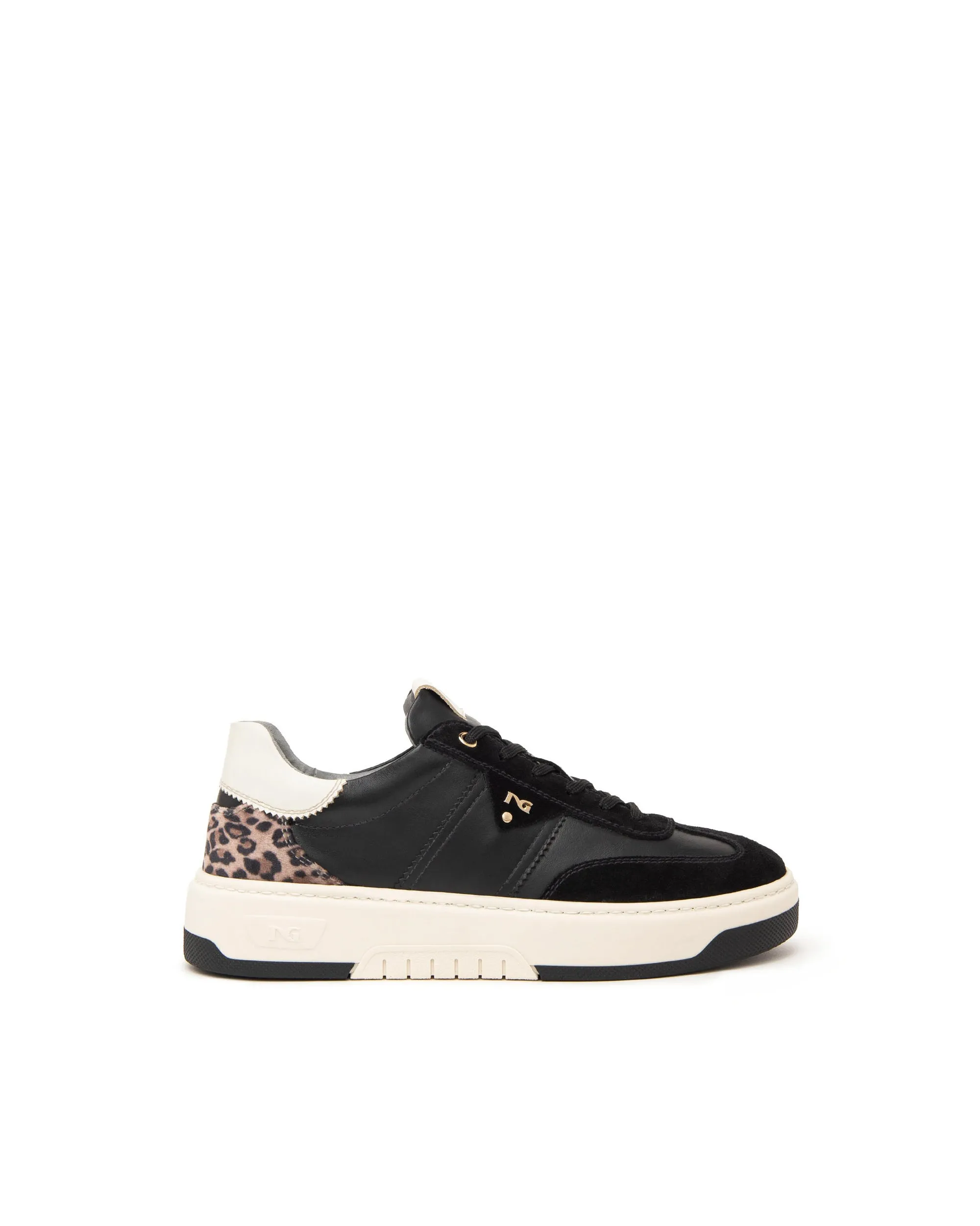 NeroGiardini Black Leopard Print Leather Trainers