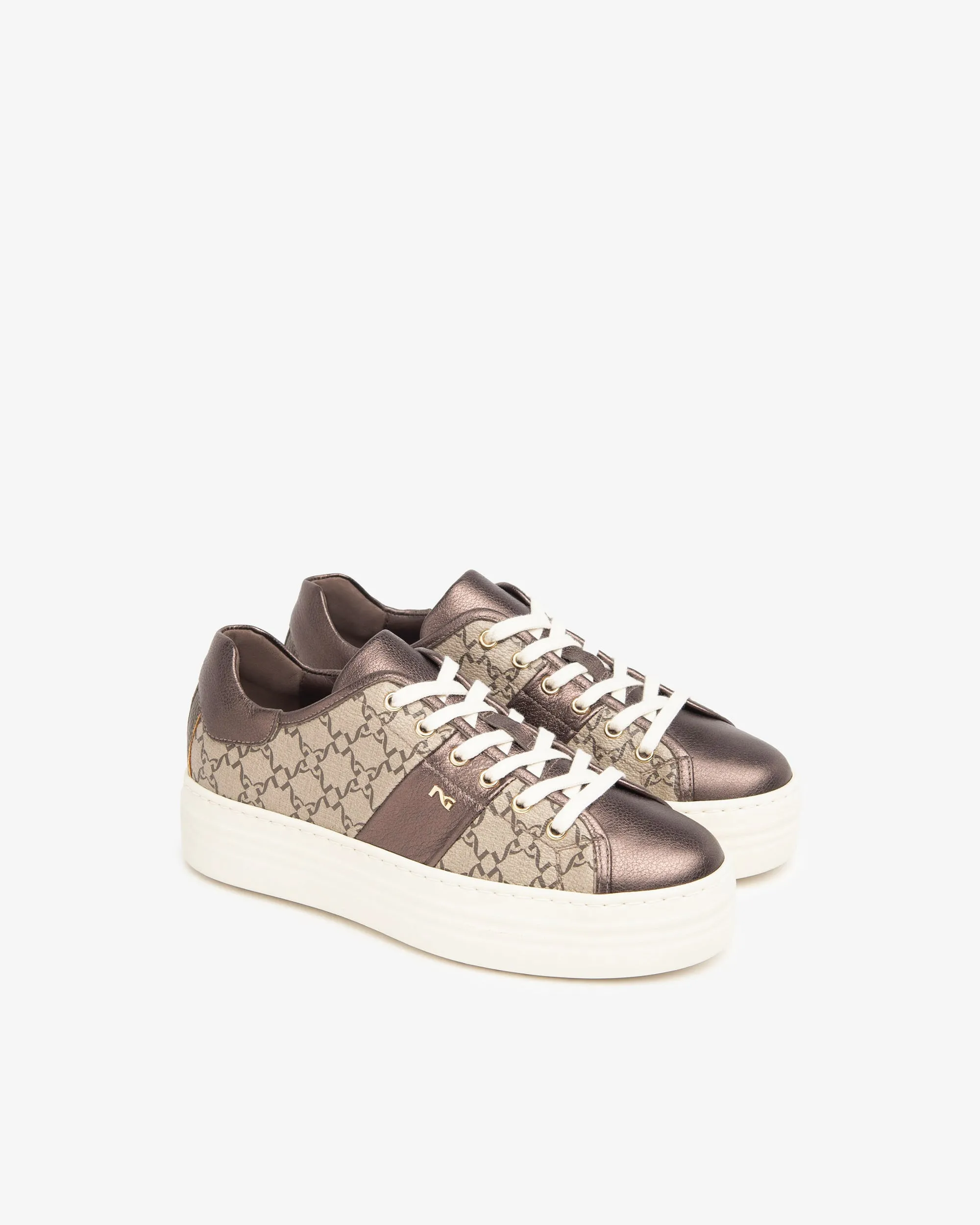 NeroGiardini Dark Brown & Beige Leather Trainers