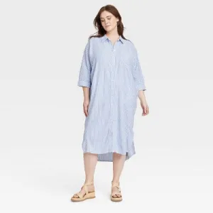 New - Universal Thread Women's 3/4 Sleeve Midi Button Down Shirt Dress