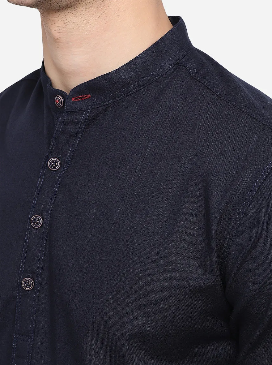 Night Blue Solid Slim Fit Semi Casual Shirt | Greenfibre