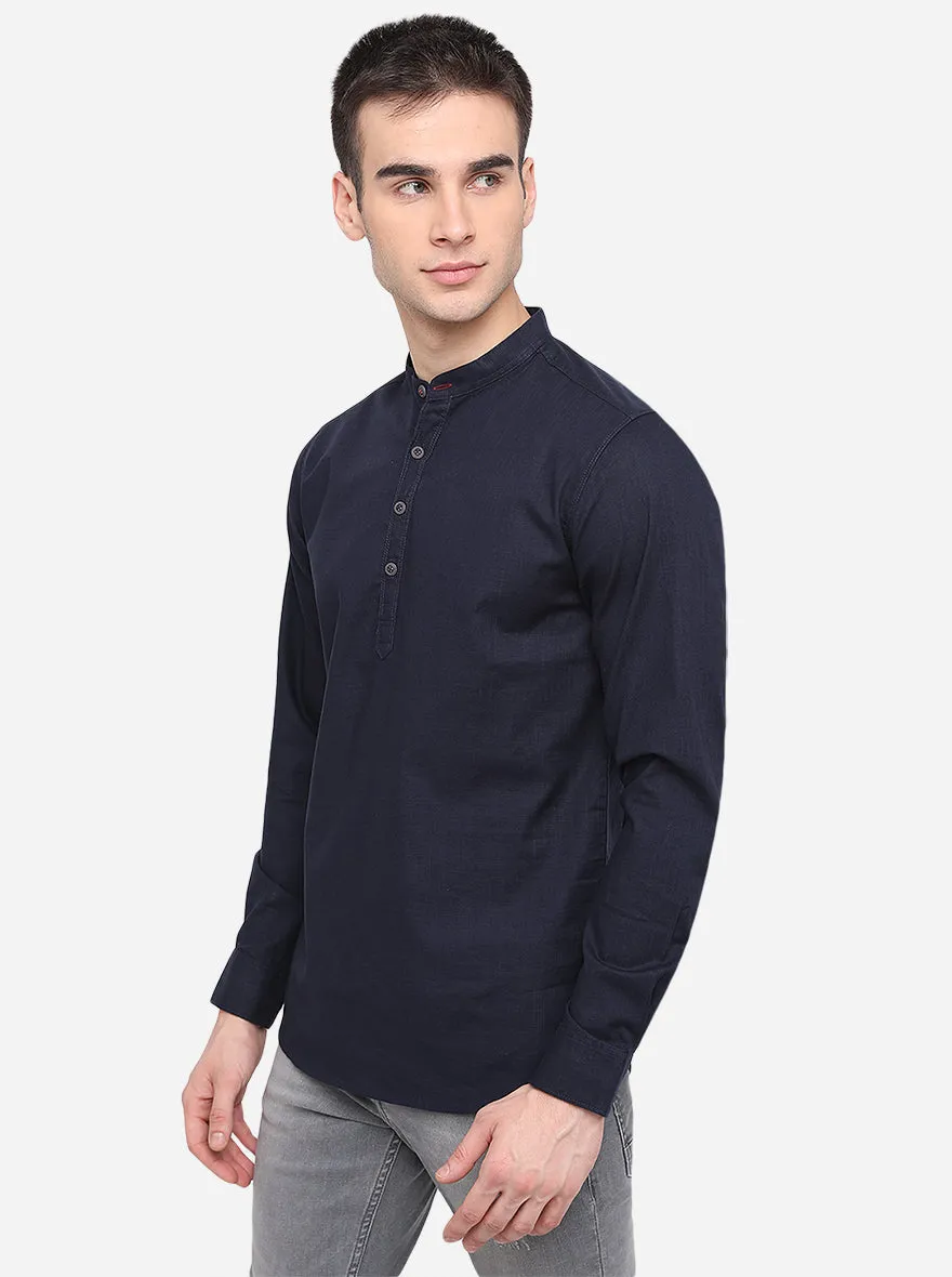 Night Blue Solid Slim Fit Semi Casual Shirt | Greenfibre