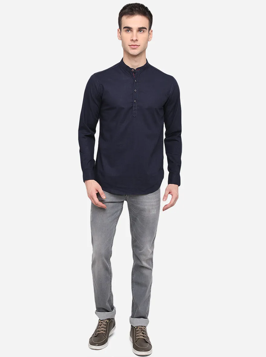 Night Blue Solid Slim Fit Semi Casual Shirt | Greenfibre