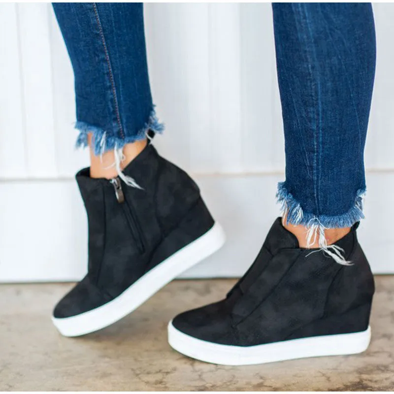 OCW Leather Height Increase Slip-on Insoles Side Zipper Wedge Sneakers