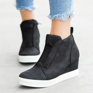 OCW Leather Height Increase Slip-on Insoles Side Zipper Wedge Sneakers