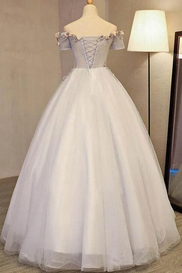 Off the Shoulder Ball Gown Prom Dresses Long Cute Quinceanera Dress  PG940