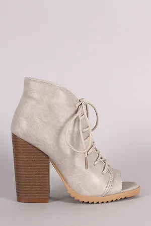 Open Toe Lace-Up Chunky Heeled Booties