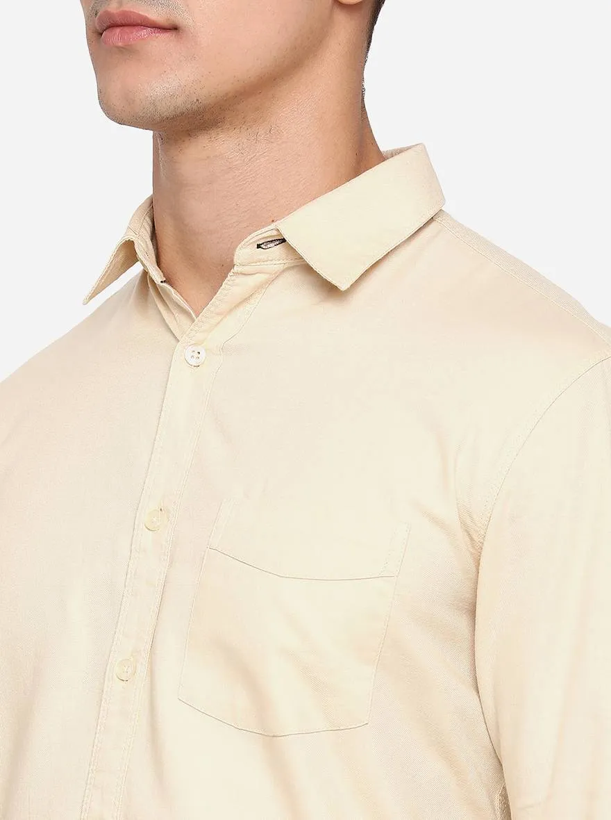 Peach Solid Slim Fit Semi Casual Shirt | Greenfibre