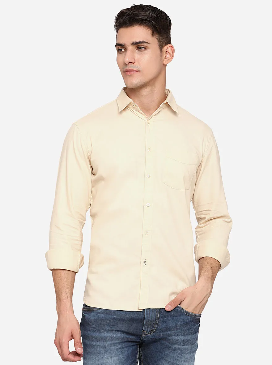 Peach Solid Slim Fit Semi Casual Shirt | Greenfibre