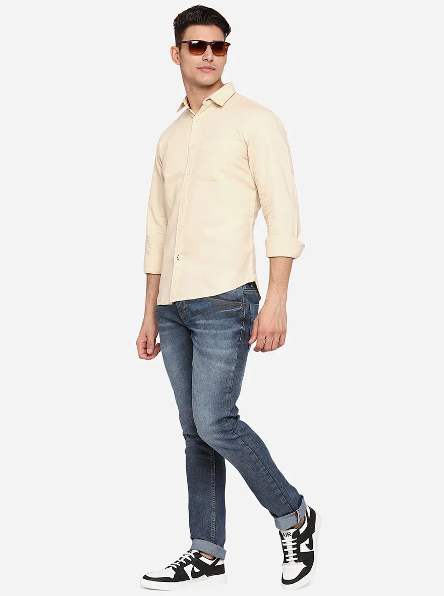 Peach Solid Slim Fit Semi Casual Shirt | Greenfibre