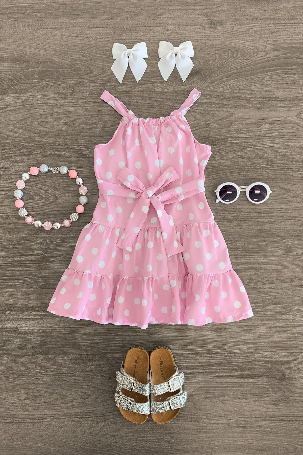 Polka Dot Tie Ruffle Dress