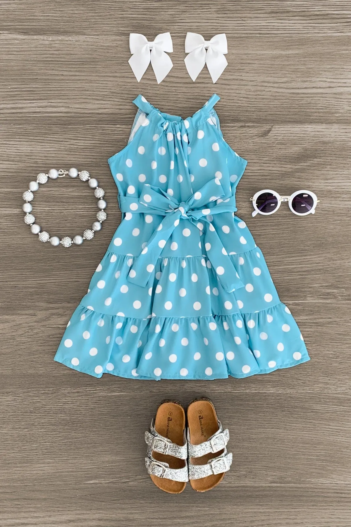 Polka Dot Tie Ruffle Dress