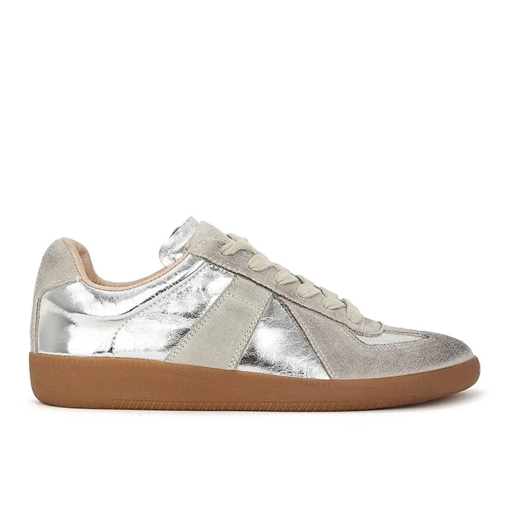 Pre Order:  Silver Aged Genuine Leather Sneakers