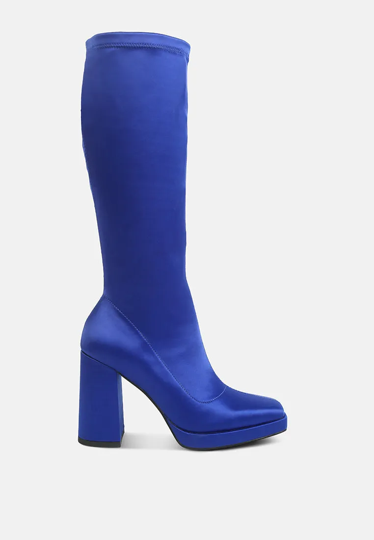 PRESTO Blue Stretchable Satin Long Boot