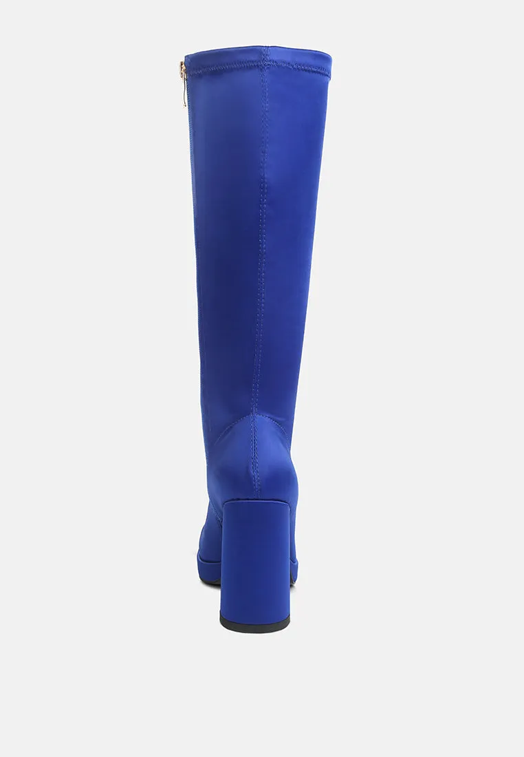 PRESTO Blue Stretchable Satin Long Boot