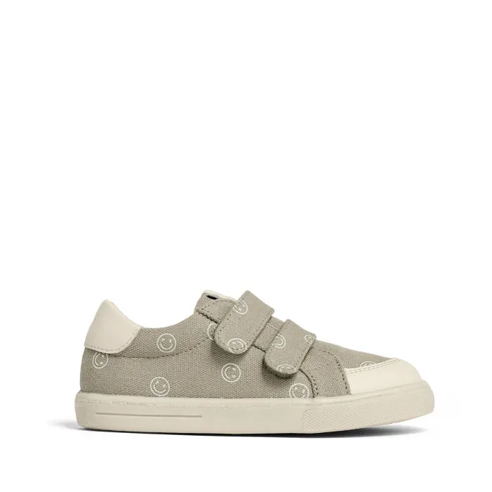 Pretty Brave Otto Organic Canvas Trainer With Leather Toe Buffer Khaki Smiley