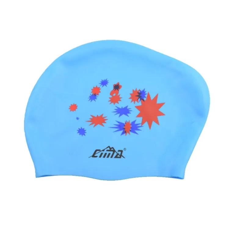 Printed Silicone Swimming Cap Waterproof Swimming Cap for Long Hair, Size:One Size(Sky Blue)