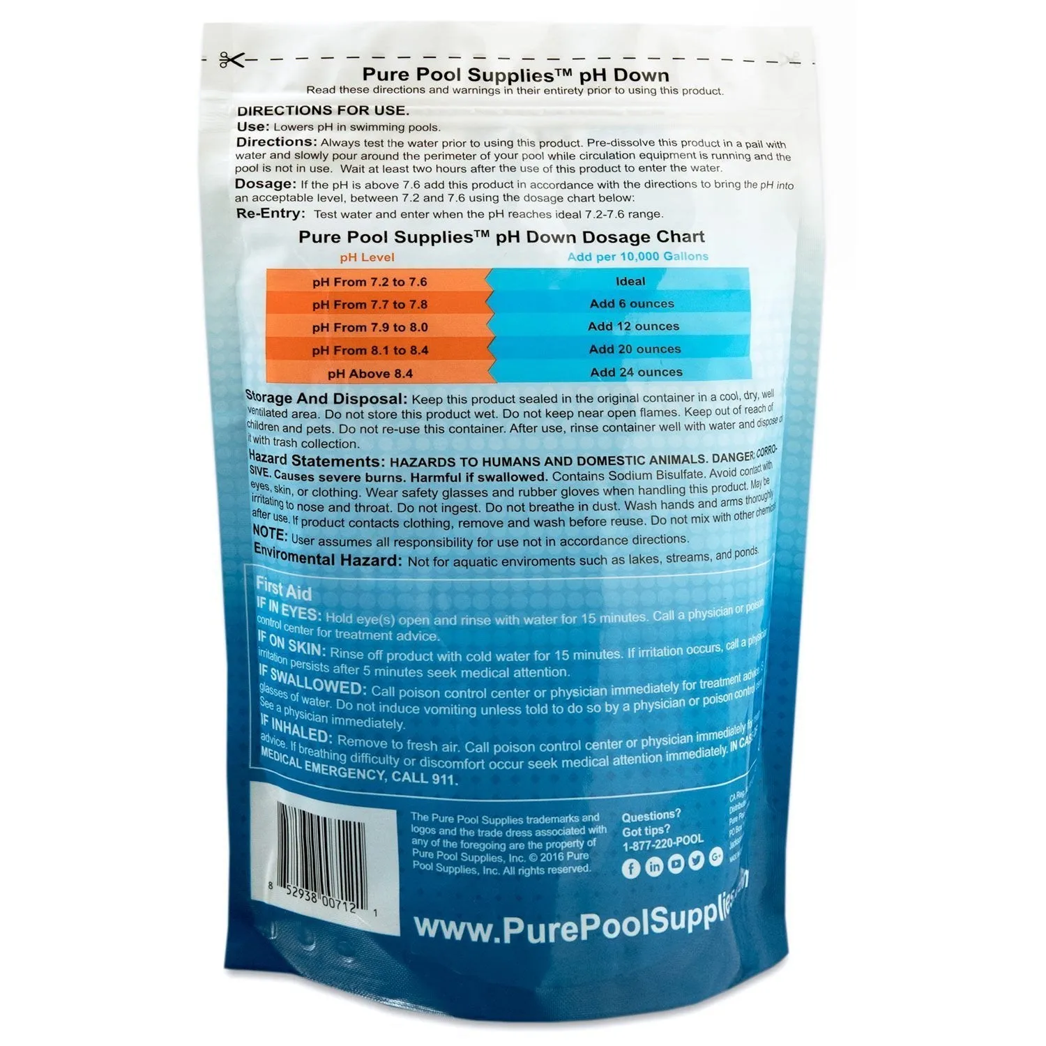 Pure Pool Supplies pH Down 5 Lbs. (pH Decreaser pH Minus Sodium Bisulfate) Pool Spa Balancer