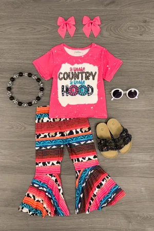 "A Little Country A Little Hood" Pink Bell Bottom Set