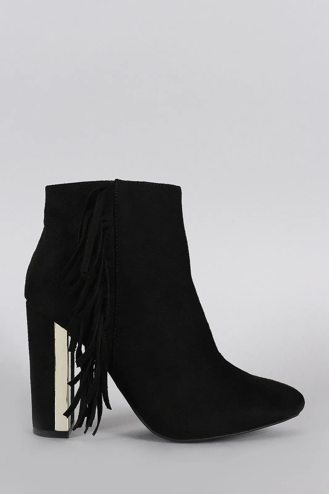 Qupid Suede Fringe Metallic Trim Heeled Booties