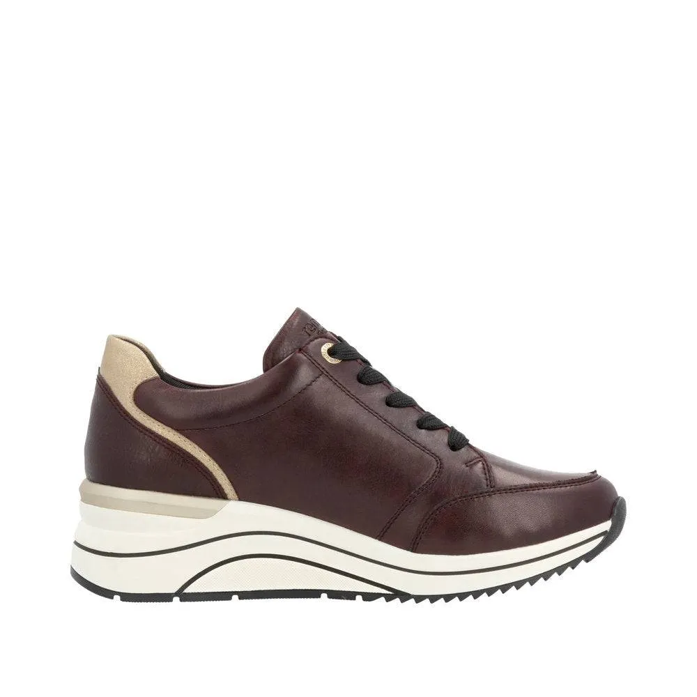 Remonte D0T03-35 Ladies Burgundy & Gold Leather Zip & Lace Trainers