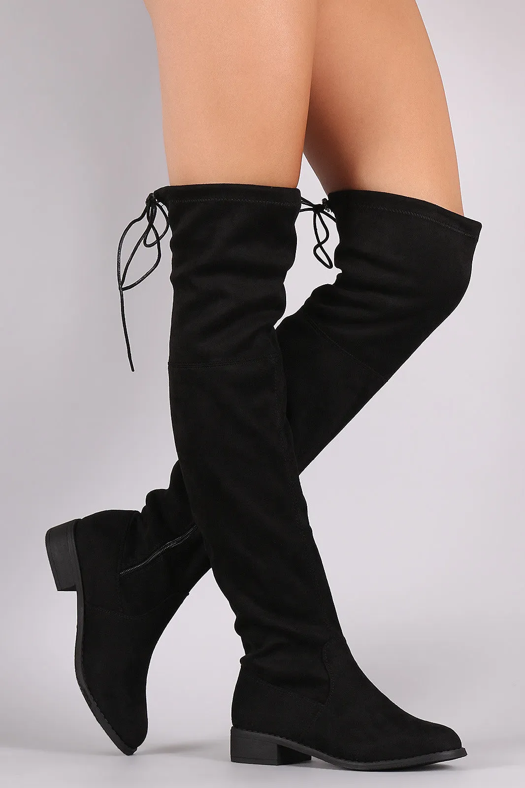 Round Toe Drawstring Tie Riding Suede Over-The-Knee Boots