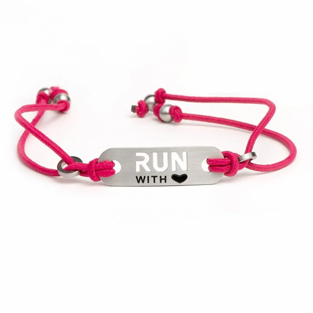 RUN with Heart Running Bracelet - Adjustable Stretch - Pink or Black