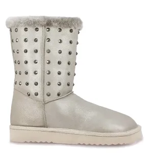 Saint Cassandra Metal Studded Silver Glitter Snug Boots