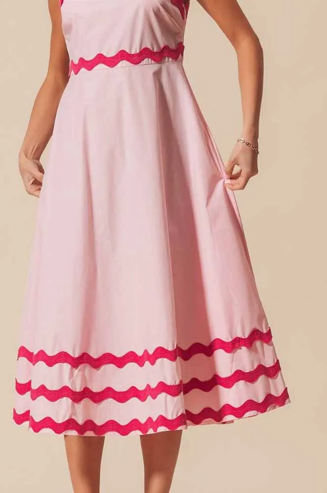 Scallop Ric Rac A Line Maxi Dress in Blush/Fuchsia by So Me