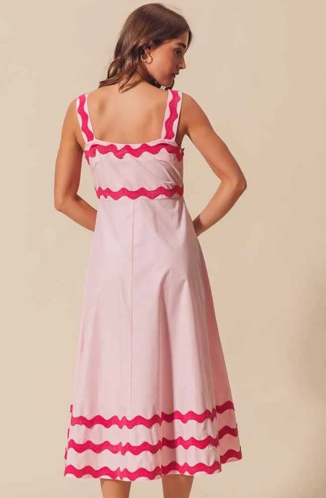 Scallop Ric Rac A Line Maxi Dress in Blush/Fuchsia by So Me