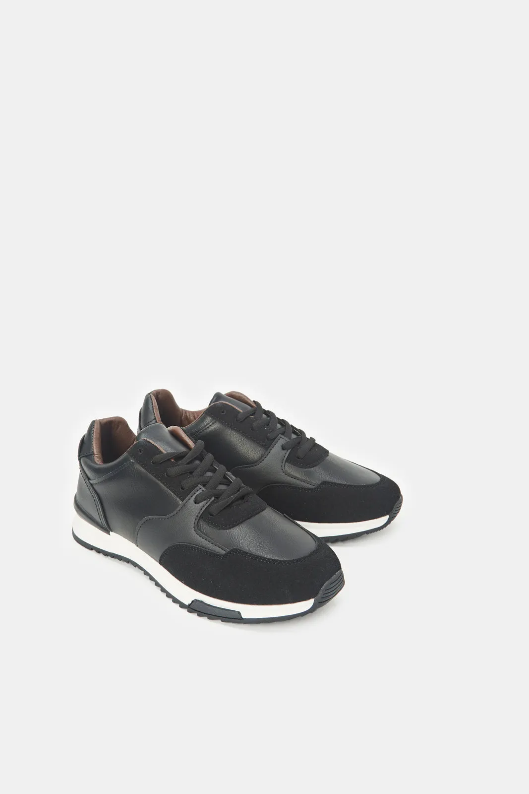 Senior Boys Black Material Block Sneakers