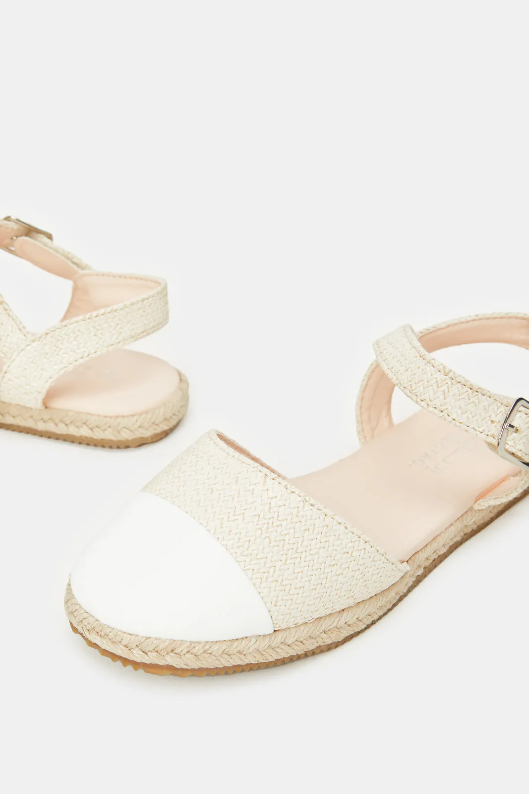 Senior Girls Cream Textured Espadrille