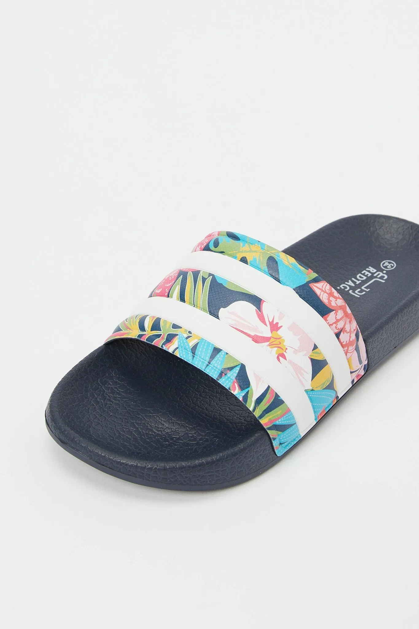 Senior Girls Navy Floral Print Slide