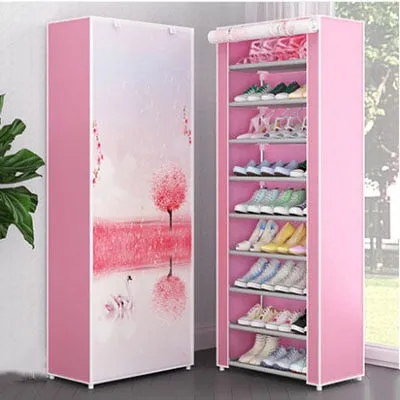 Simple Non-woven Cloth Fabric Dustproof Shoe Rack Folding Assembly Metal Shoe Rack Home Shoe Organizer Cabinet