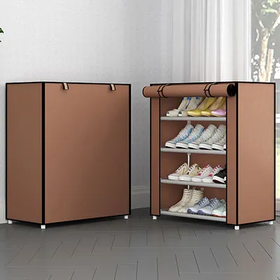 Simple Non-woven Cloth Fabric Dustproof Shoe Rack Folding Assembly Metal Shoe Rack Home Shoe Organizer Cabinet